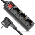 Produktbild: deleyCON 3 Fach Steckdosenleiste mit Flachstecker & EIN/AUS Schalter Mehrfachsteckdose Stromleiste für Innenbereich 3,0 m Kabel Flachkontakt-Stecker Robustes Kunststoffgehäuse Schwarz