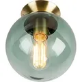 Produktbild: QAZQA - Art Deco Art Deco Deckenleuchte I Deckenlampe I Lampe I Leuchte messing mit grünem Glaslampenschirm - Pallon I Wohnzimmer I Schlafzimmer -... - Grün