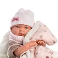 Produktbild: Llorens 1073882 Babypuppe Nica mit blauen Augen und Vinyl-Körper, Puppe inkl. Kapuzenjacke, rosa Outfit und Decke, 40cm