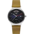 Produktbild: Bauhaus Herrenuhr Automatik 21623 - Dunkelblaues Ziffernblatt mit weißen Zahlen/Indices,hellbraun - 41mm