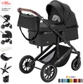 Produktbild: Daliya® FLEXI-PRO M 2in1 Kombikinderwagen Buggy Sportwagen Reise-Kinderwagen Leichter Babywagen Klappbar mit Liegefunktion Höhenverstellbar Umbaubar mit großem Einkaufskorb Sicher & Komfortabel für Stadt Reisen Neugeborene & Kleinkinde (Dunkelgrau Leinen)
