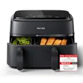 Produktbild: Philips Airfryer Dual Basket 3000 Series Heißluftfritteuse, 9L, 2 Körbe, 2 Gerichte gleichzeitig, RapidAir Plus Technologie, 90% weniger Fett, Energieeffizient, HomeID App (NA350/00)