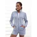Produktbild: Sweatjacke BENCH. LOUNGEWEAR, Damen, Gr. 36/38, blau (hellblau meliert), Interlock, Obermaterial: 52% Baumwolle, 48% Polyester, bestickt, meliert, unifarben, Basic hüftlang, Rippbündchen, Sweatjacken Sweatjacke, mit glänzender Logostickerei am Stehkragen, Loungewear
