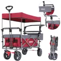 Produktbild: AREBOS Bollerwagen mit Dach | Handwagen Transportkarre Gerätewagen| Rot-Grau