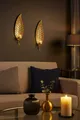 Produktbild: Wand-Teelichthalter 2er Set Gold Metall Blattoptik Wanddeko Glaseinsatz Deko