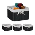 Produktbild: Relaxdays Aufbewahrungskorb 4er Set, Bambus, Stoffeinsatz, HBT: 20x31x31 cm, Körbchen Griffloch, Regalkorb, schwarz/weiß