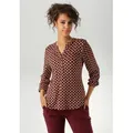 Produktbild: Schlupfbluse ANISTON CASUAL, Damen, Gr. 46, schwarz, weiß, rot, dunkelbraun, hellbraun, Single Jersey, Obermaterial: 95% Viskose, 5% Elasthan, bedruckt, gemustert, lässig geschnitten hüftbedeckend, V-Ausschnitt, 1-Knopf-Manschette, Blusen Schlupfbluse, mit ausdrucksvollem Retro-Druck