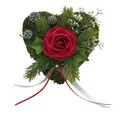 Produktbild: Radami Grabgesteck Grabschmuck Grabaufleger Moosherz Grabherz Trauerherz Grab Herz Gesteck und Rose (Rose Rot)