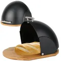 Produktbild: Großer Brotkasten aus Stahl mit Bambusbrett 37×26×22 cm – Mattschwarz | Brotdose