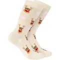Produktbild: BRUBAKER Socken Weihnachtssocken für Damen und Herren (Rudolph, 3-Paar, 1 Paar) Festliche Weihnachtsmotive Rentiere - Baumwolle Socken Weihnachten beige EU 41-45
