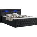 Produktbild: Juskys Boxspringbett Leona 180x200 Cm - Bett Mit Led Beleuchtung, Topper & H4 Federkern Matratzen - Einzelbett Schwarz Mit Samt Und Steppung