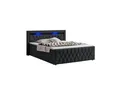 Produktbild: Juskys Boxspringbett Leona Samt 180x200 cm in Schwarz – mit LEDs, Topper & H4-Federkern-Matratzen