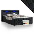 Produktbild: Juskys Boxspringbett Leona 180x200 cm - Bett mit LED Beleuchtung, Topper & H4 Federkern Matratzen - Einzelbett Schwarz mit Samt und Steppung