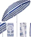 Produktbild: Sekey Sonnenschirm Rund Ø 160 cm Terrassen Gartenschirm Strandschirm mit kurbel & Schutzhülle Neigungswinkel und Höhe verstellbar, Blau-weiß gestreift