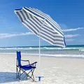 Produktbild: 160 cm Sonnenschirm Strandschirm mit Schutzhülle für Balkon Garten & Terrasse Neigungswinkel und Höhe verstellbar, Rund Sonnenschutz UV20+, Blaue