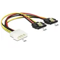Produktbild: DeLock Kabel Power Molex 4 Pin Stecker > 2 x SATA 15 Pin Buchse Metall 20 cm, schwarz
