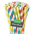 Produktbild: Wisefood® Strohhalme Papier [20 cm Ø 6] Party Deko [bunt] alternative Strohhalme Plastik-frei für Geburtstag Hochzeit DIY [100 Stk.] für Cocktail Getränke Cola Energy Drink Wasser Limo BIO