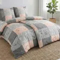 Produktbild: Kuscheli 4-teilige Bettwäsche 135x200 – Mikrofaser Oeko-TEX, 2 Bettbezüge 135x200 & 2 Kissenbezüge 80x80, Reißverschluss, weich & bügelfrei – Grau Rosa
