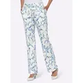 Produktbild: Webhose HEINE, Damen, Gr. 46, Normalgrößen, blau (ecru, eisblau, bedruckt), 98% Baumwolle, 2% Elasthan, bedruckt, geblümt, gemustert, mehrfarbig, lang, Hosen