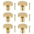 Produktbild: JIZZU 6 Stück Massives Messing Schrankknöpfe,Runde Vintage Schubladenknöpfe Mit Schrauben, Goldene Messing Schubladenknöpfe Für Küchenschränke, Kleiderschrank, Kommode (25 * 20 Mm)