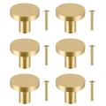 Produktbild: 6 Stück Massives Messing SchrankknöpfeRunde Vintage Schubladenknöpfe Mit Schr...