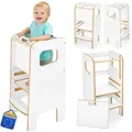Produktbild: Montessori Küchenhelfer für Kinder – geschlossener Lernturm mit Handgriff-Schieber, sicherer Tritthocker, ab einem Alter von 1 Jahr, Sehr robus... - Weiß