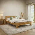 Produktbild: skølm Floki Massivholzbett 140x200 cm aus Eiche - hochwertiges Bettgestell - Bettrahmen mit Bettkopf - Holzbett in Natur geölt - Bett 140x200 cm geeignet als Doppelbett - Futonbett
