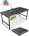 Produktbild: Juskys Mini Tischtennisplatte Flexi mit Zubehör - klappbar - Zuhause & unterwegs - Schwarz