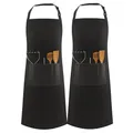 Produktbild: LEFUNDA® 2 Stück Kochschürze Wasserdicht Schürze mit 3 Taschen Verstellbare Grillschürze mit langen Bändern Küchenschürze für Männer Damen Küche BBQ Restaurant Café