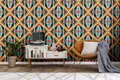 Produktbild: Geometrische Ornamente im Retro Stil – Blau, Gelb, Rot