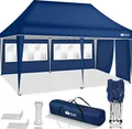 Produktbild: tillvex Pavillon 3x6m - mit 3 Seitenwänden Blau wasserdicht | Pop-Up Faltpavillon höhenverstellbar | Gartenzelt UV Schutz 50+ | Partyzelt mit Tasche für Garten