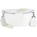 Produktbild: MIRROSI Bauchtasche Damen, Echtleder, Made in Italy, Umhängetasche, Brusttasche, (Schultertasche für jeden Anlass (1 Tasche & 2 Gurte), Crossbody Bag, Weiß, gemusterten& verstellbaren Schulterriemen weiß Große Tasche (29x18x9cm)