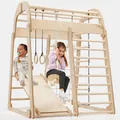Produktbild: Goodevas Klettergerüst Multifunktionale Schwedenwand & Klettergerüst für Kinder, (Holz-Spielplatz mit Rutsche, Schaukel, Kletterwand, Kletterseil und Strickleiter, 6-St)
