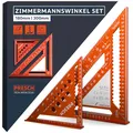 Produktbild: Presch Zimmermannswinkel Set - 180mm & 300mm - Innovative, abwischbare Notizfläche - Intelligente Bohrlehre für exakte Durchmesser - Hochpräzise gefrästes Aluminium für exakte 90° Winkel