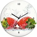 Produktbild: ARTland Glas Wanduhr Funkuhr - schwarzer Zeiger Erdbeeren mit Spritzwasser Größe: 30x30 cm