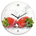 Produktbild: ARTLAND Wanddeko Wanduhr ohne Tickgeräusche Glas Funkuhr Ø 30 cm Rund Lautlos Obst Früchte Erdbeere im Wasser Frucht Modern Food T5SP
