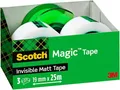 Produktbild: Scotch Magic Unsichtbares Klebeband, 3 Rollen, 19 mm x 25 m + 1 Handabroller GRATIS Grün - Unsichtbares Klebeband für allgemeine Zwecke zur Reparatur, Etikettierung und Versiegelung von Dokumenten