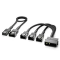 Produktbild: deleyCON 15cm 2-Pin Molex 12V Lüfter Y-Kabel Verteilerkabel auf 3x 3-Pin Stecker (2-polig) + 30cm PWM Lüfter Verlängerungskabel 4-Pin - 3 Gehäuselüfter an ein Netzteil - Schwarz