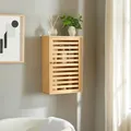 Produktbild: [en.casa] Badezimmerschrank hängend Järfälla Badschrank schmal Hängeschrank mit Einer Tür Bambus 55 x 37 x 16 cm Wandschrank für Bad