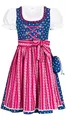 Produktbild: Nübler Kinderdirndl 3-TLG. Demi - Mädchen Dirndl Set mit Bluse & Pinker Schürze, Traditionelle Tracht in Blau mit Blumenmuster, Runder Ausschnitt mit Froschmaulborte, Größe:92