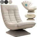 Produktbild: Sessel Verstellbare Rückenlehne 360° Drehbar Klappbar 150kg Belastbarkeit Gepolstert Wohnzimmer Gaming Relax Boden Creme - Casaria