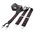 Produktbild: DonDon Hosenträger Herren extra stark kariert schwarz rot weiß 3,5 cm Hosenträger Herren breit in Y-Form lang - Starke Clips passend für Anzug Jeans Chinos Vintage Rockabilly Suspenders