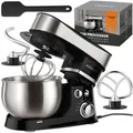 Produktbild: KRUMAD Küchenmaschine 700W – 3L Edelstahlschüssel, 6 Stufen & Planetarisches Rührwerk – Teigknetmaschine mit Knethaken, Schneebesen & Rührh...