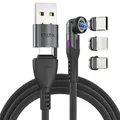 Produktbild: Statik 360 Pro Magnetisches Ladekabel – Typ C Ladegerät Schnellladung 3 in 1 USB C auf USB C Kabel, Micro USB & iProduct Tips, USB A Adapter, passt für alle Geräte – 100W Schnellladegerät, Schwarz 3FT
