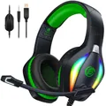 Produktbild: Fachixy FC100 Gaming Headset für PS4, PS5, PC, Xbox, Nintendo Switch, Gaming Kopfhörer mit Kabel und RGB Licht, Stereo Surround Kopfhörer mit Mikrofon, Noise Cancelling Gamer Headphones - GRÜN