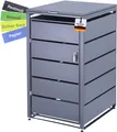 Produktbild: Mülltonnenbox 1er Tonne | bis 240 Liter | Anthrazitgrau RAL 7016 | verzinkter Stahl | Premium Dämpfer| Aufkleber-Set | wetterfest