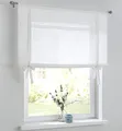 Produktbild: Vicky weißes Raffrollo Raffgardine Leinenoptik mit Hohlsaum-Spitze, Tunnelzug, Landhaus-Gardine Küche, Baumwolle, Bindegardine, Rollgardine, Breite 80 cm x Höhe 100 cm