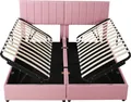 Produktbild: Polsterbett(180x200cm,Pink)hydraulisches Stauraumbett, hautfreundliches Leinen-Hochkastenbett, multifunktionales Doppelbett