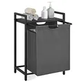 Produktbild: VASAGLE Wäschekorb, Wäschesammler mit Ablage, Wäschebox, Wäschesack aus Oxford-Gewebe abnehmbar, Metallrahmen, 65 L, 50 x 33 x 72 cm, schiefergrau-anthrazitgrau BLH101G01