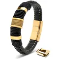 Produktbild: SERASAR Lederarmband für Männer 20cm Gold Herren Armband Leder Armreif Lederband Herrenarmreif Armschmuck Schmuck Herrenschmuck Armkette Flecht Wickelarmband Kette